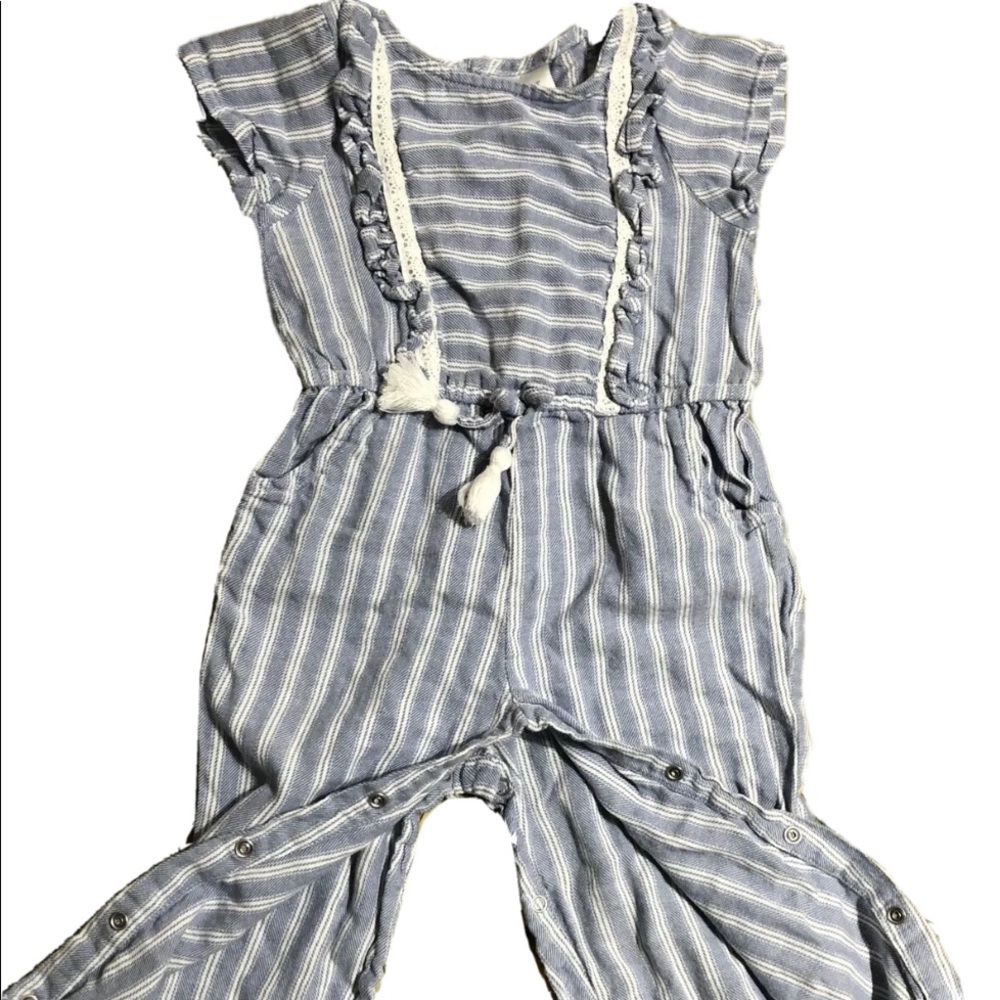 💝 Girls Denim Striped Pants Tassels Romper